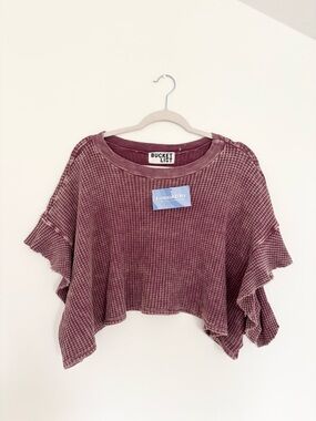 BUCKETLIST Cropped Waffle-Knit Top in Mauve